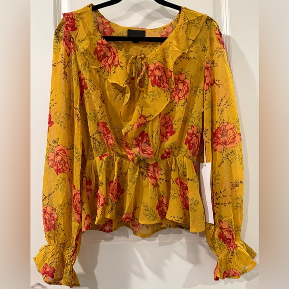 Lumiere Tops - Floral Ruffle Yellow Blouse NWT